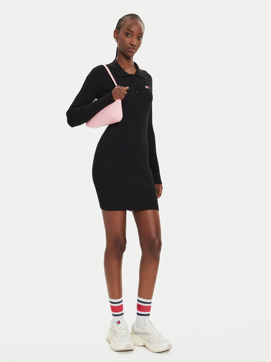 Tommy Jeans Tommy Jeans Rochie tricotată DW0DW18734 Negru Slim Fit