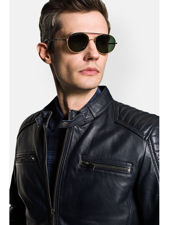 Lancerto Lancerto Kurtka skórzana Arion KU068222000006 Granatowy Regular Fit