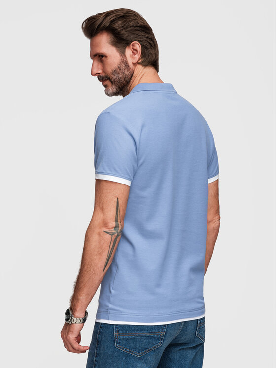 Ombre Ombre Polo OM-POSS-0170 Niebieski Slim Fit