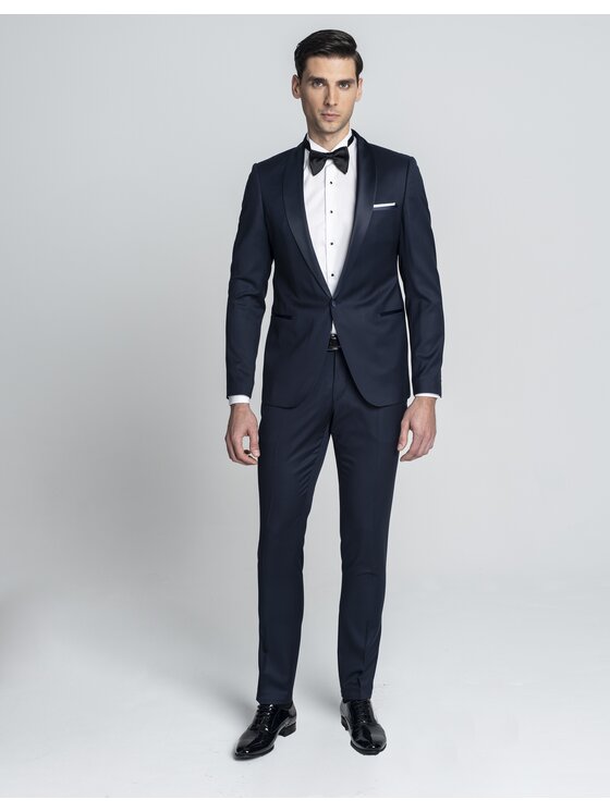 Borgio Borgio Spodnie garniturowe cortale_g Granatowy Slim Fit