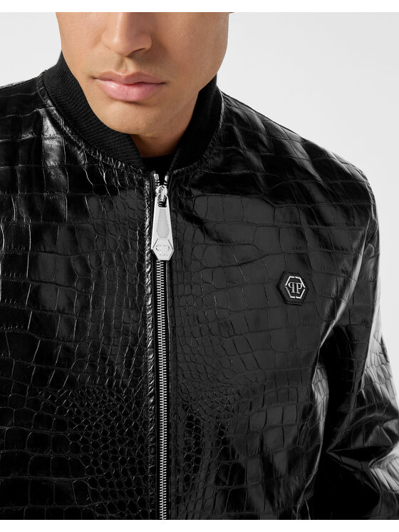 PHILIPP PLEIN PHILIPP PLEIN Kožená bunda 26991 Černá Regular Fit