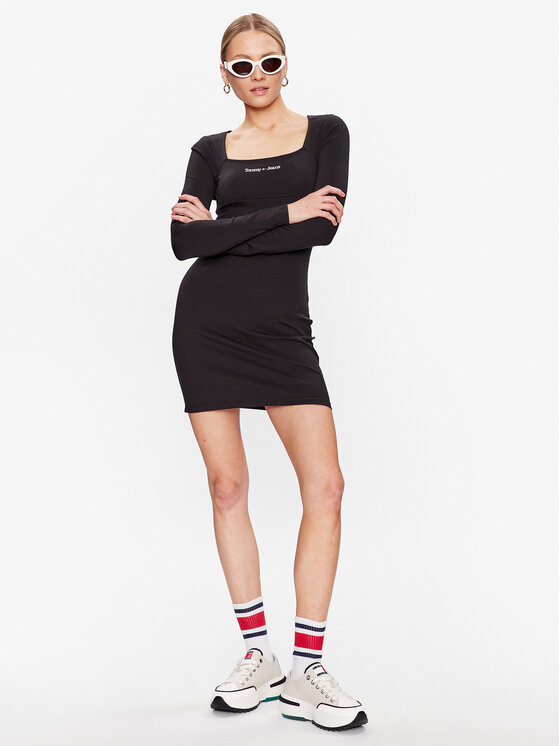 Tommy Jeans Tommy Jeans Sukienka codzienna Tjw Serif Linear Ls Bodycon DW0DW15347 Czarny Bodycon Fit