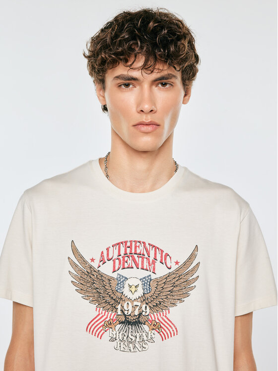 BIG STAR BIG STAR T-Shirt MELLER Kremowy Comfort Fit
