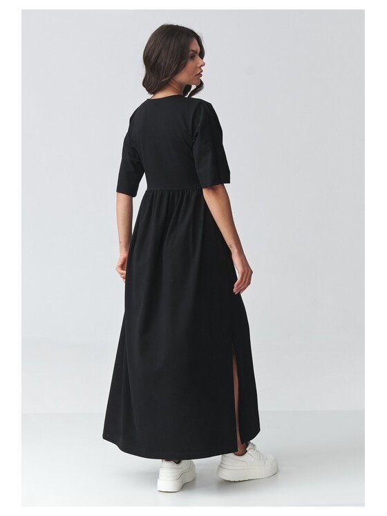 Makadamia Makadamia Sukienka codzienna M933 Czarny Loose Fit