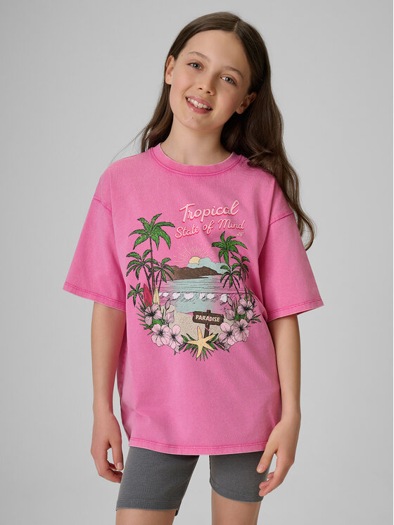 4F 4F T-Shirt SUMMER SPLASH Różowy Loose Fit