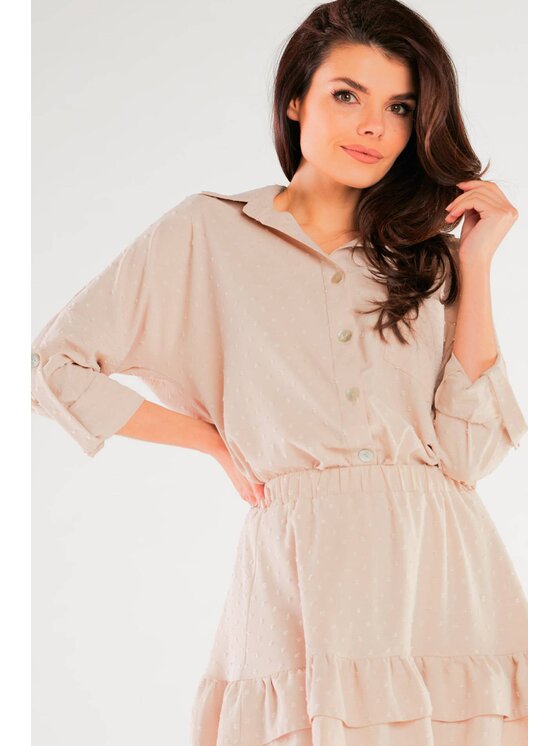 Awama Awama Koszula A425 Beżowy Basic Fit