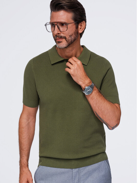 Ombre Ombre Polo OM-POSS-0178 Zielony Regular Fit