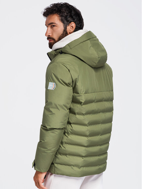 Ombre Ombre Kurtka zimowa OM-JAHP-0305 Zielony Regular Fit