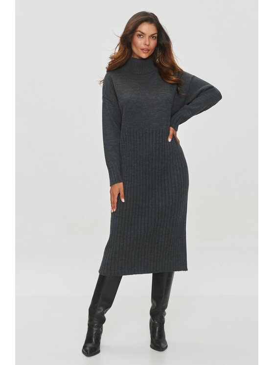 Makadamia Makadamia Sukienka dzianinowa S154 Szary Loose Fit