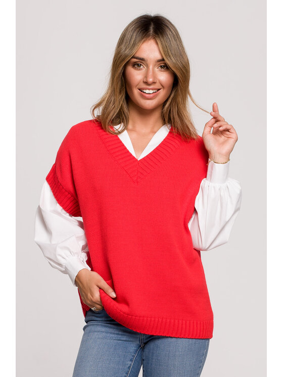 BeWear BeWear Sweter BK076 Czerwony Comfortable Fit