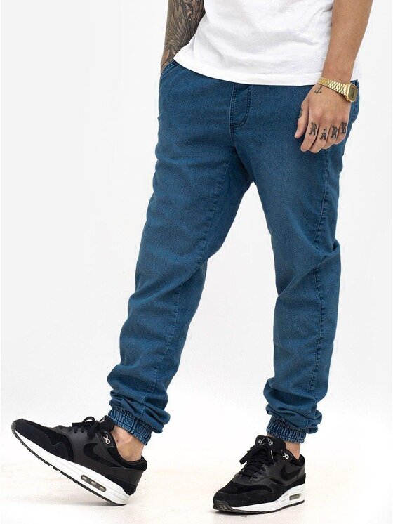 Jigga Wear Jigga Wear Spodnie materiałowe Spodnie Jeansowe Jogger Ze Ściągaczem Męskie Niebieskie Jigga Wear Crown 2XL Niebieski Regular Fit