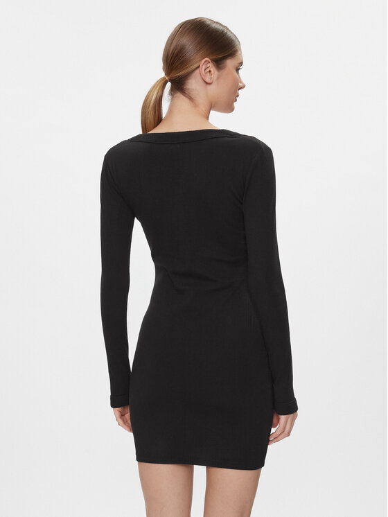 Tommy Jeans Tommy Jeans Φόρεμα υφασμάτινο Tjw Badge Rib Bodycon Ls DW0DW17424 Μαύρο Slim Fit