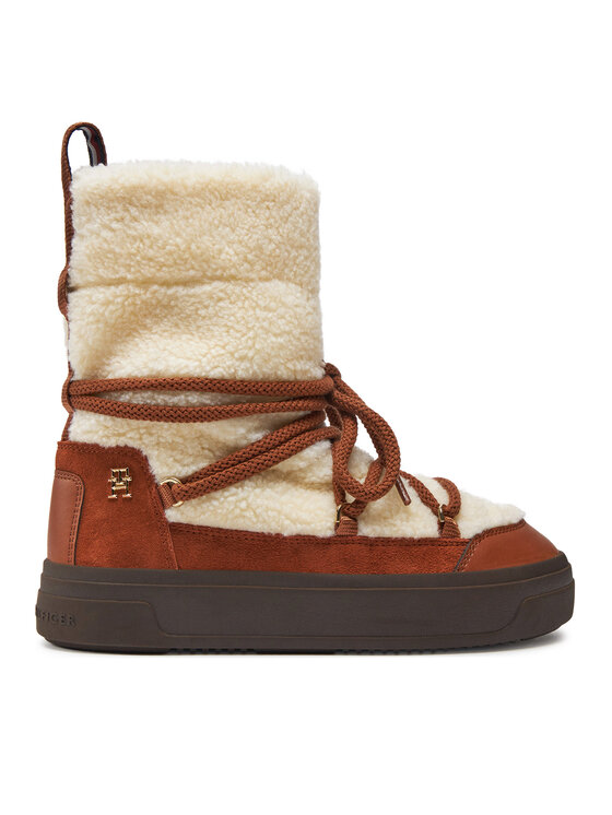 Tommy Hilfiger Škornji Za Sneg Lace-Up Faux Shearling Snowboot FW0FW08252 Bež