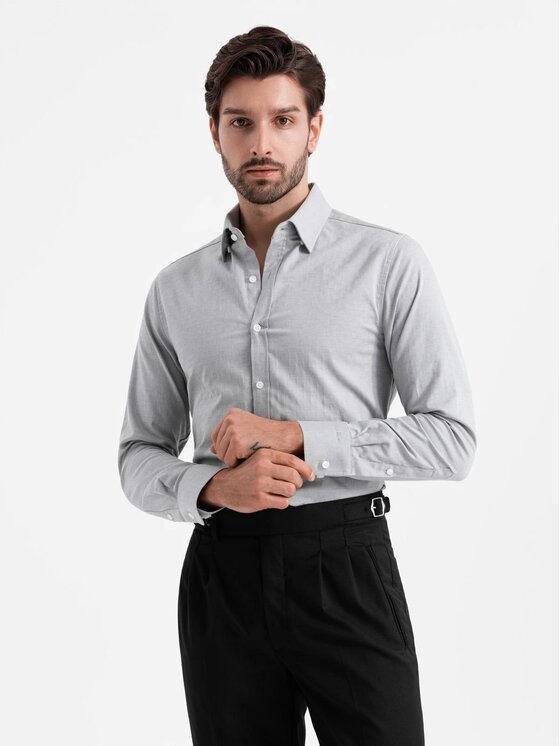 Ombre Ombre Košile OM-SHCS-0175 Šedá Slim Fit