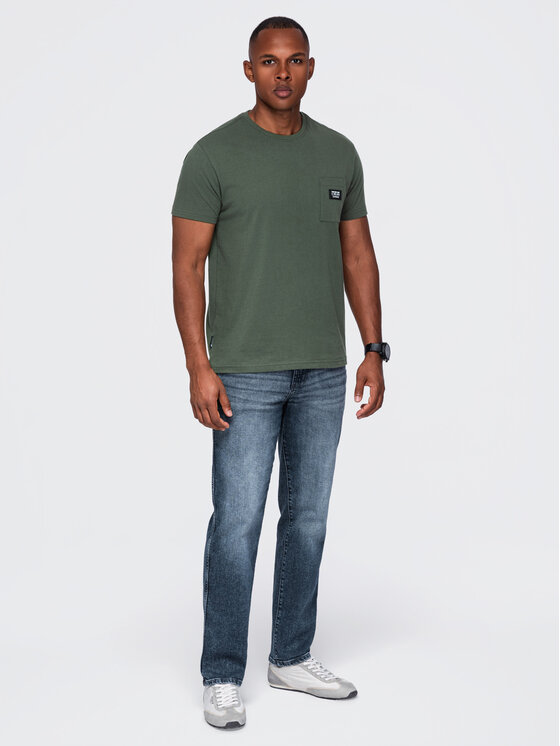 Ombre Ombre T-Shirt OM-TSCT-0305 Zielony ciemny Regular Fit