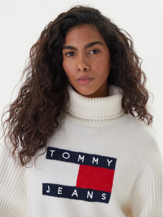 Tommy Jeans Tommy Jeans Bluză cu gât Flag DW0DW22108 Écru Relaxed Fit