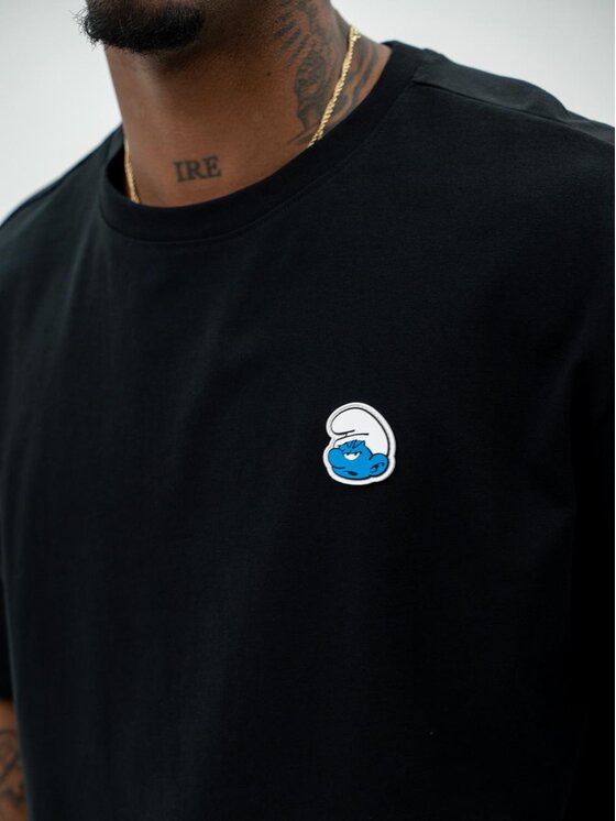 Smerfy Smerfy T-Shirt Koszulka Z Krótkim Rękawem Oversize Męska Czarna Smerfy Smurf Crew XXL Czarny Oversize