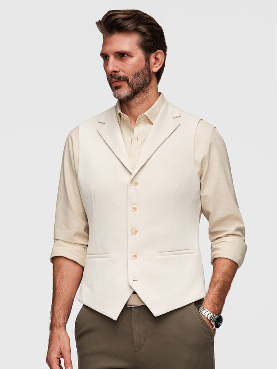 Ombre Ombre Kamizelka V66 Beżowy Slim Fit
