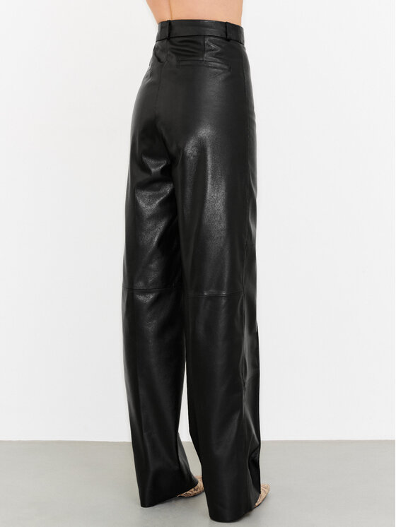 FAN LEATHER FAN LEATHER Spodnie skórzane TRW873-110 Czarny Loose Fit