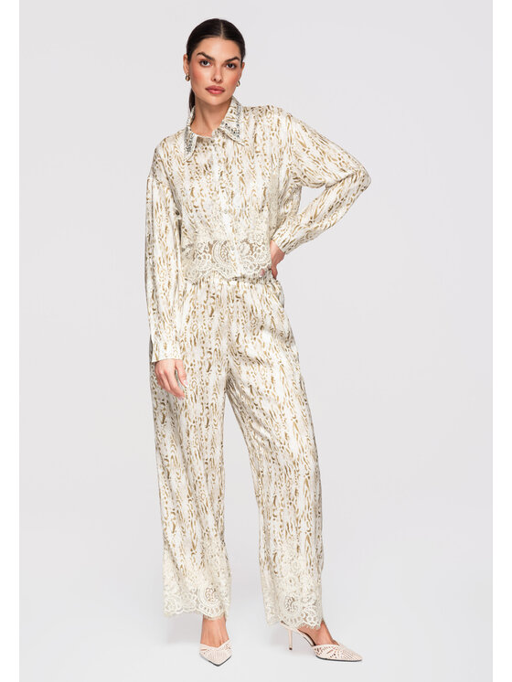 Ombre Ombre Spodnie materiałowe OW-PA-E0006 Beżowy Relaxed Fit