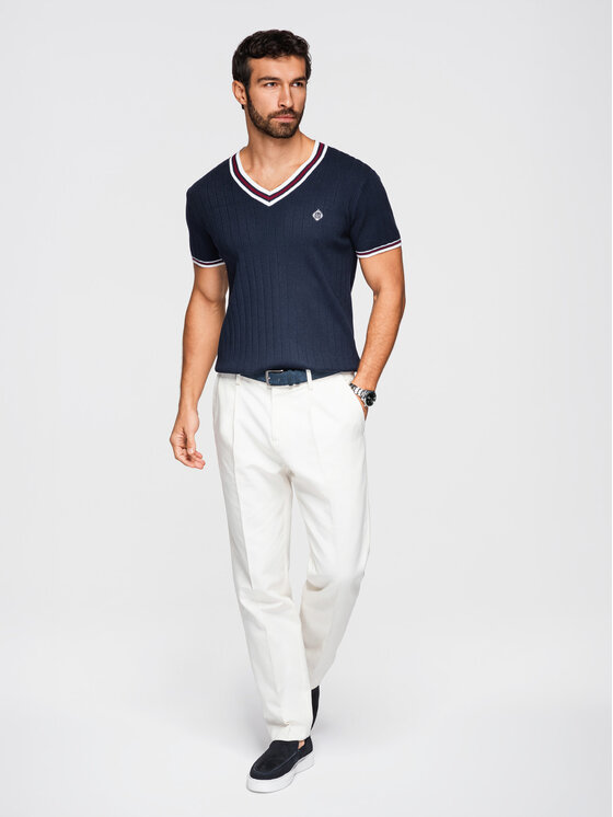 Ombre Ombre T-Shirt OM-TSCT-0266 Granatowy Regular Fit