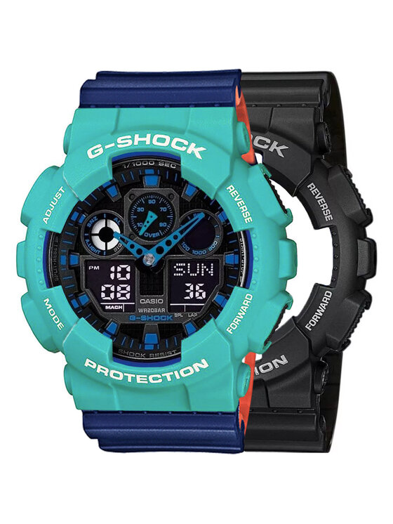 Casio Casio Zegarek SET GA-100-1A2ER + BEZEL 10410475 + PASEK 10527467 Niebieski