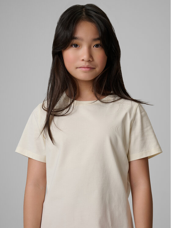 4F 4F T-Shirt BASIC+ Kremowy Regular Fit