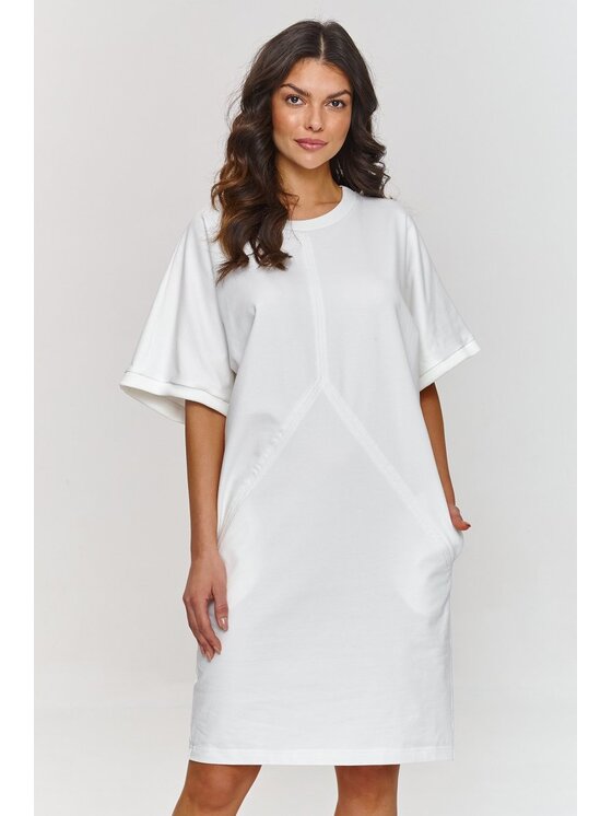 Makadamia Makadamia Sukienka codzienna M864 Écru Comfortable Fit
