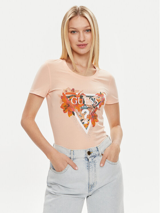 Guess Guess Póló Ss Cn Tropical Train W4GI62 J1314 Narancssárga Slim Fit