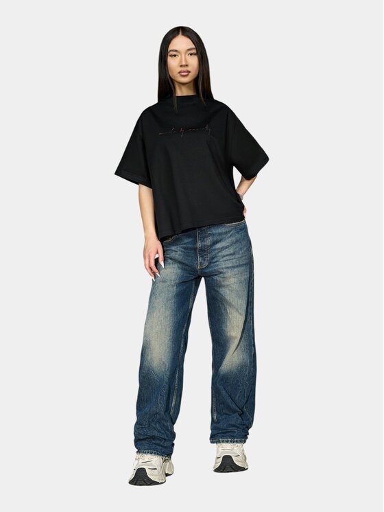 MADE BY SOCIETY MADE BY SOCIETY T-Shirt Tricou ECHO-CHAMBER - T27279 Czarny Basic Fit