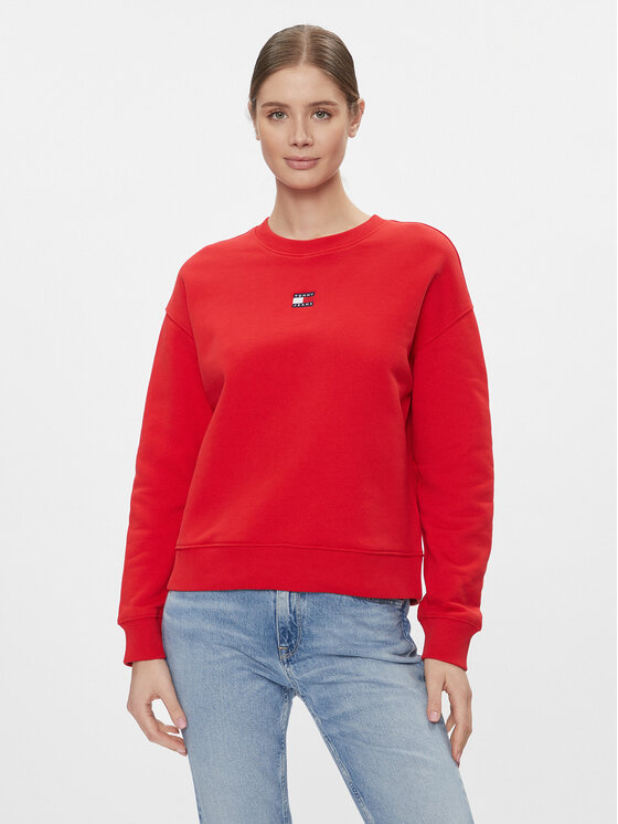 Női Pulóver Tommy Jeans, Méret: XS, Piros, Badge DW0DW17325
