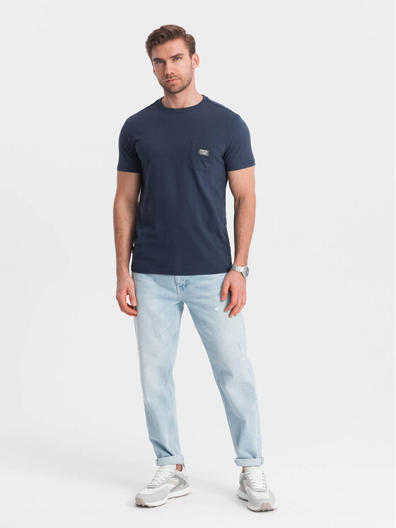 Ombre Ombre T-Shirt OM-TSCT-0109 Granatowy Classic Fit