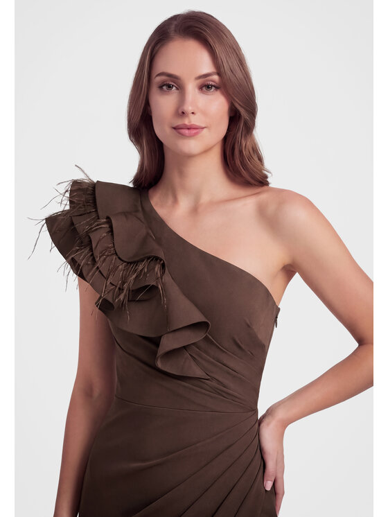 Ombre Ombre Večerní šaty LA-OM-DLR451 Světle hnědá Slim Fit