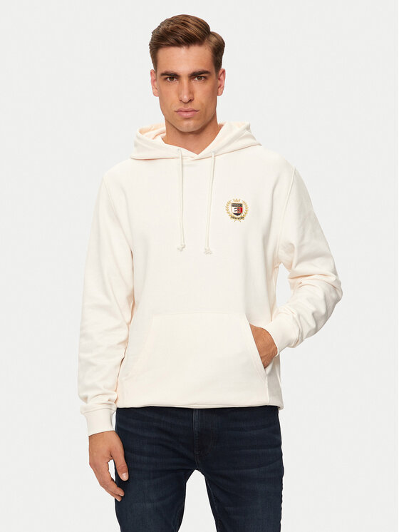 Tommy Jeans Felpa Flag DM0DM19762 Écru Regular Fit, taglia : XXL