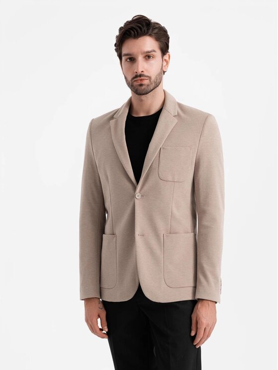 Ombre Ombre Marynarka OM-BLZB-0129 Beżowy Regular Fit