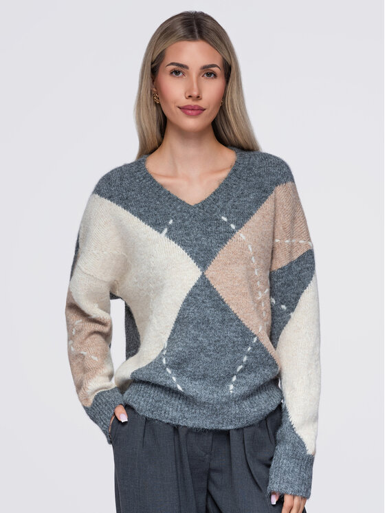 Ombre Ombre Sweter OW-SW-E0017 Szary Relaxed Fit