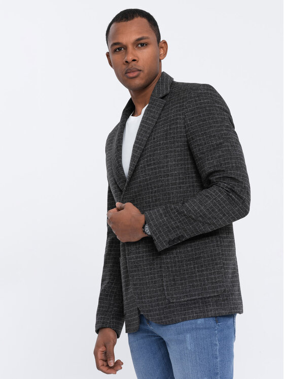 Ombre Ombre Marynarka OM-BLZB-0117 Szary Classic Fit