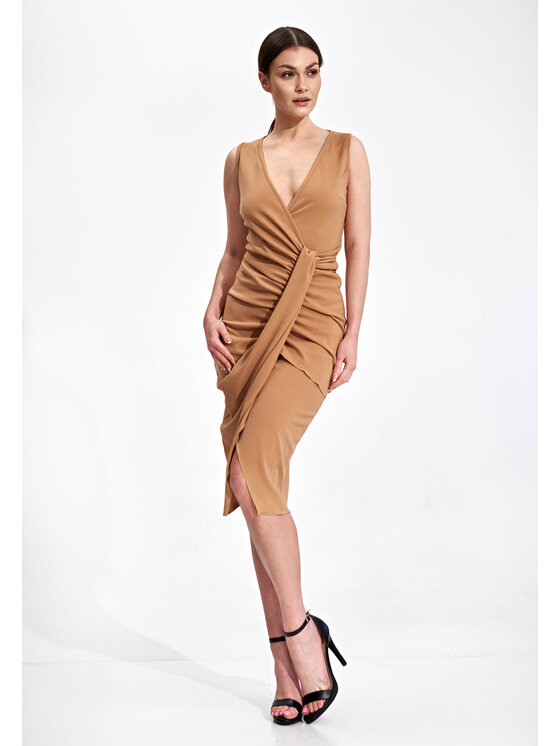 FIGL FIGL Sukienka M858 Beżowy Slim Fit