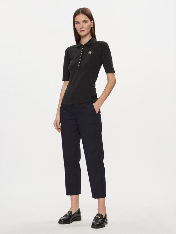 Tommy Hilfiger Tommy Hilfiger Тениска с яка и копчета WW0WW39820 Черен Slim Fit