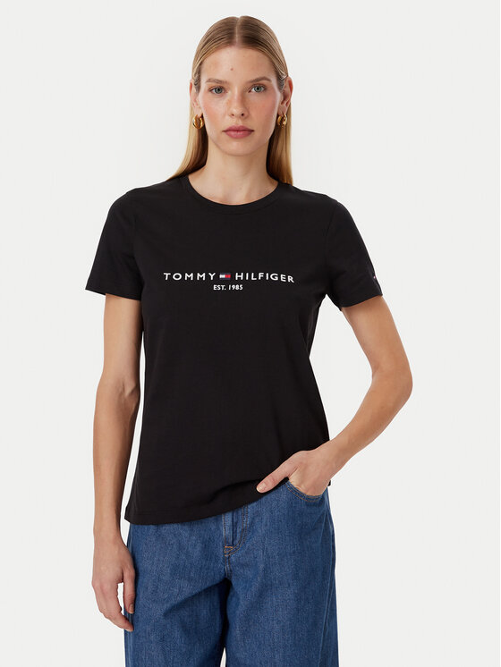 Tommy Hilfiger Tommy Hilfiger Marškinėliai Heritage C-Nk WW0WW31999 Juoda Regular Fit