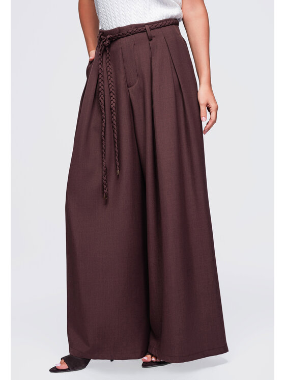 Ombre Ombre Spodnie materiałowe OW-PA-E0018 Brązowy Relaxed Fit