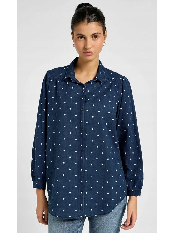 Lee Lee Koszula Shirred Blouse Niebieski Relaxed Fit