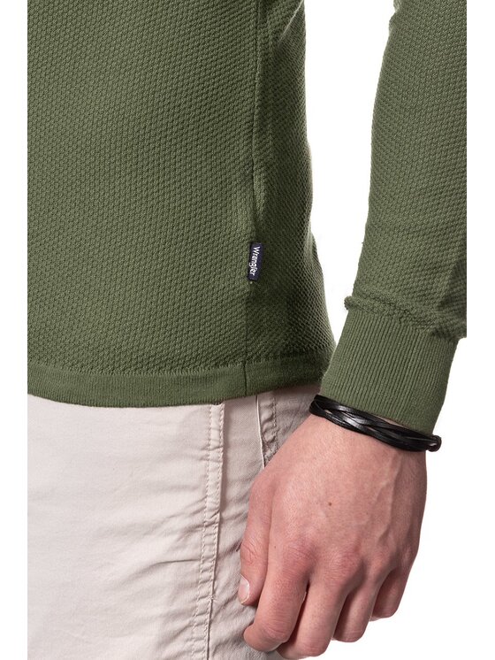 Wrangler Wrangler Sweter PIQUE CREW KNIT Zielony Slim Fit