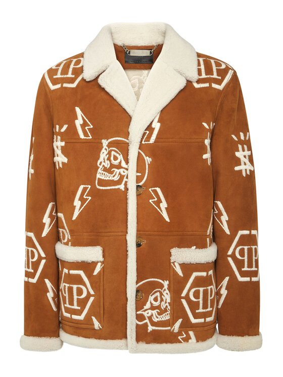 PHILIPP PLEIN PHILIPP PLEIN Cappotto in pelle 4481 Beige Regular Fit