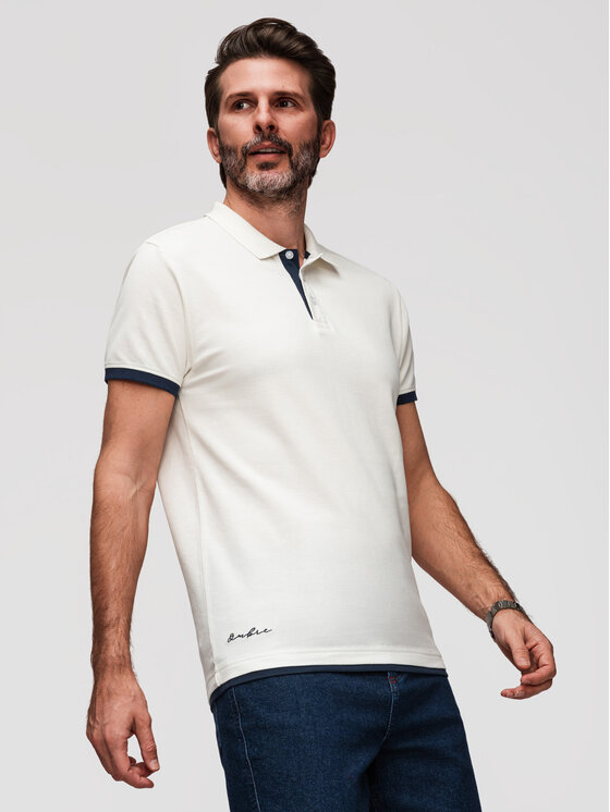 Ombre Ombre Polokošile OM-POSS-0170 Bílá Slim Fit