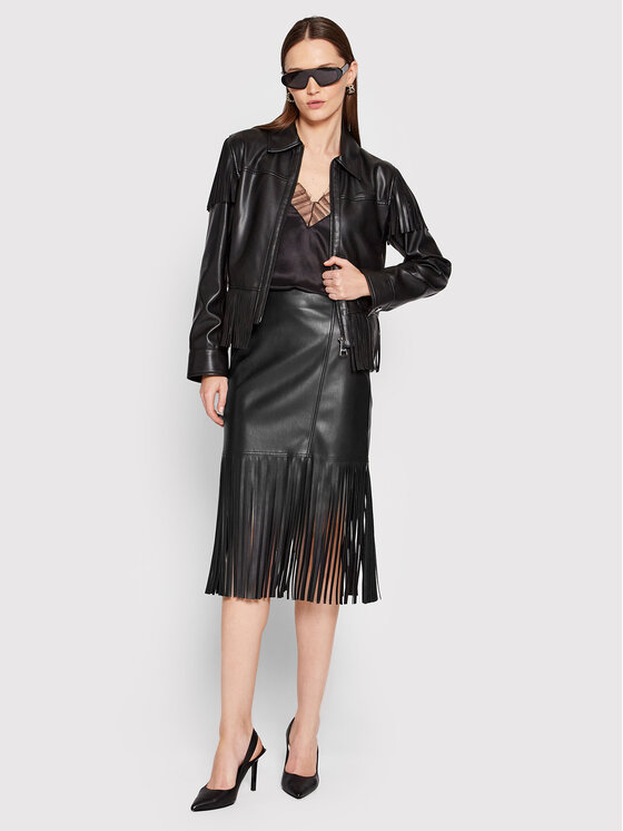 KARL LAGERFELD KARL LAGERFELD Jakna od imitacije kože Fringe 220W1405 Crna Regular Fit