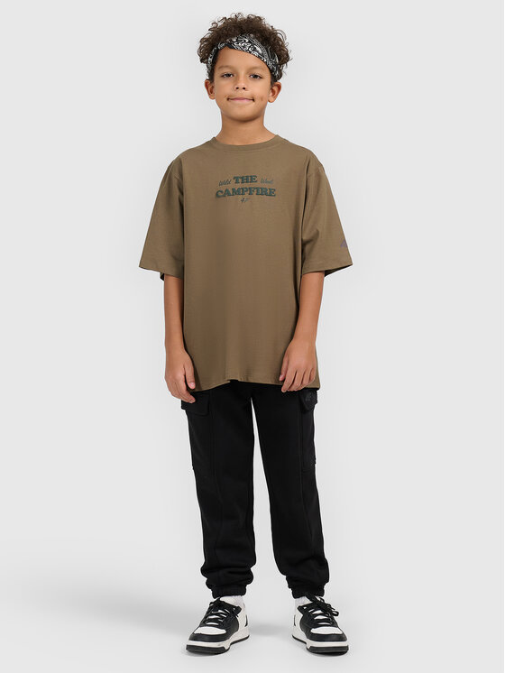 4F 4F T-Shirt HIKING TRIP Khaki Loose Fit