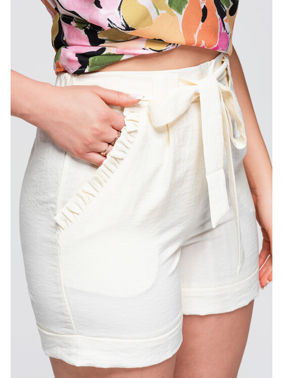 Ombre Ombre Szorty materiałowe OW-ST-E0006 Kremowy Relaxed Fit