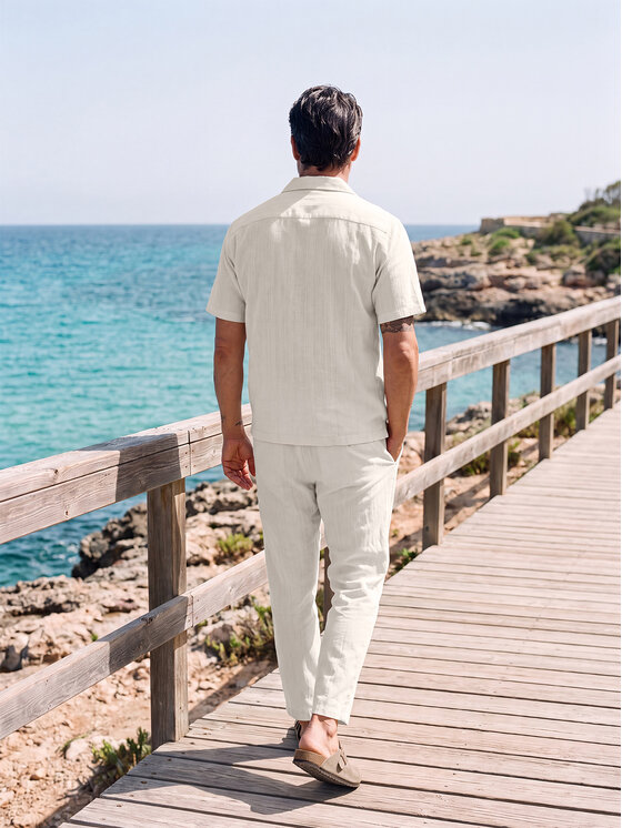 Ombre Ombre Spodnie materiałowe OM-PACP-0312 Kremowy Regular Fit