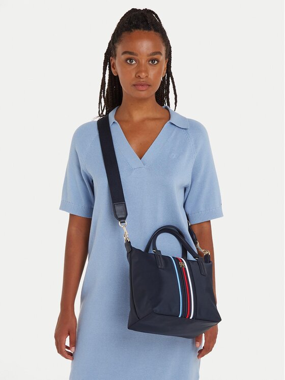 Tommy Hilfiger Handtasche Poppy Small Tote Corp AW0AW15986 Dunkelblau